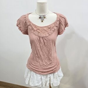 Candies vintage crochet mesh detail short sleeve flowy top